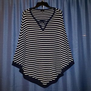 Talbots Sweater Poncho Blue White Stripes Size Medium